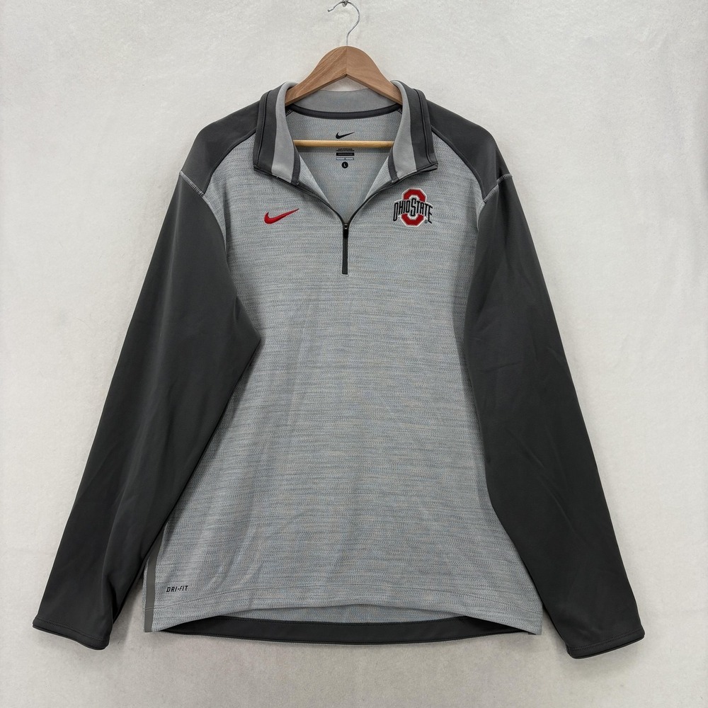Ohio State Buckeyes Jacket Mens Large Gray NCAA Basketball Nike Dri Fit 1/4 Zip
